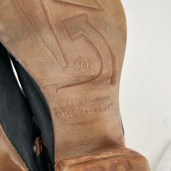 A.S.98 Black Leather Mules Silver Studded Heeled Shoes Boho Cottage EU Size 36 - Picture 14 of 15